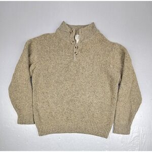 LL Bean Qt Button Sweater Mens Large Brown 100% Lambs Wool Pullover